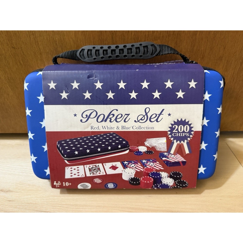 Poker Set, Americana Collection in Red, White, Blue New Zipper Case